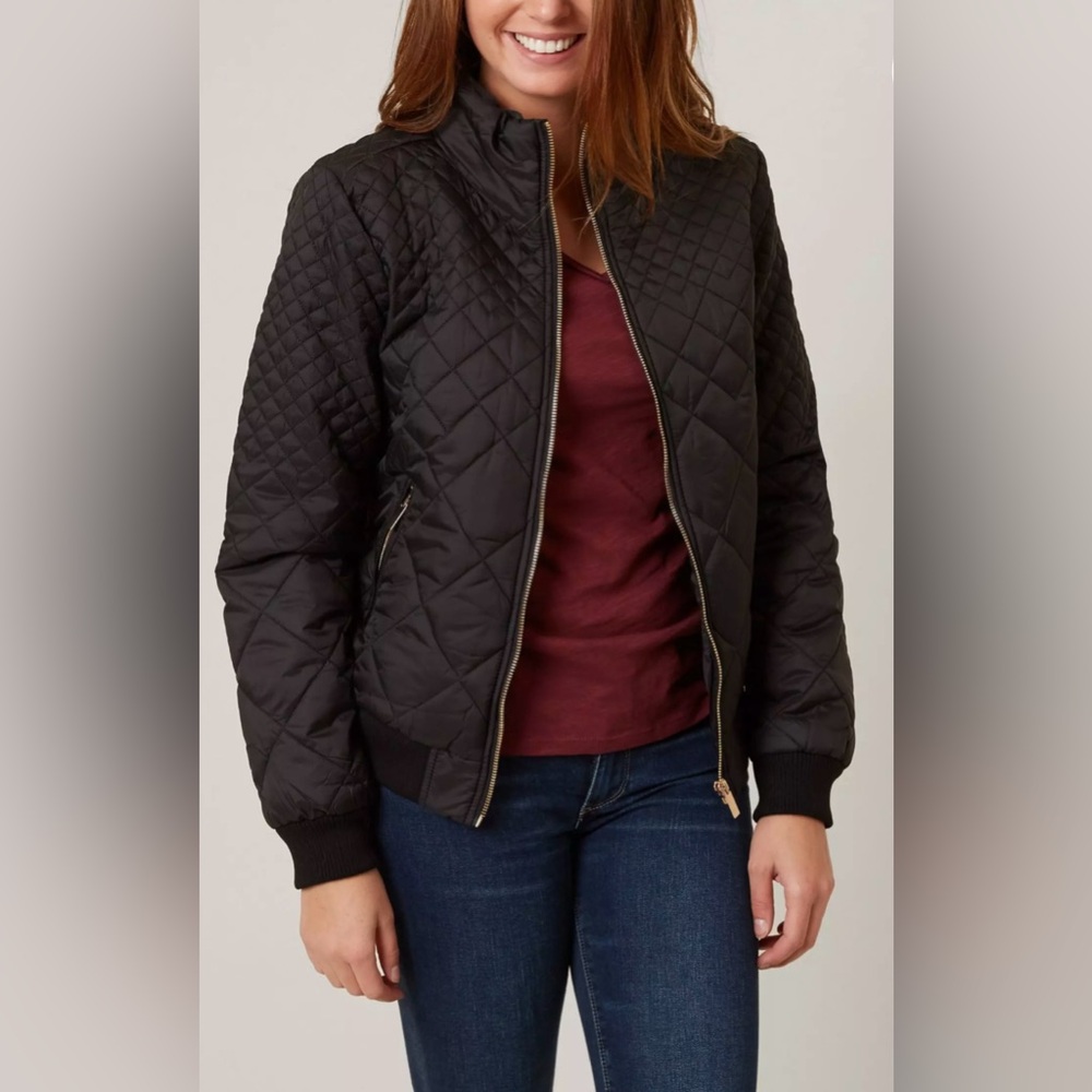 Ci Sono Quilted Black Bomber Jacket. Women’s Sz-M Gold Accents |From Buckle. EUC